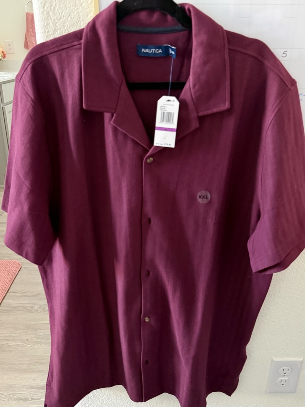 New Nautica Men's Short-Sleeve Button-Up Shirt - Burgundy